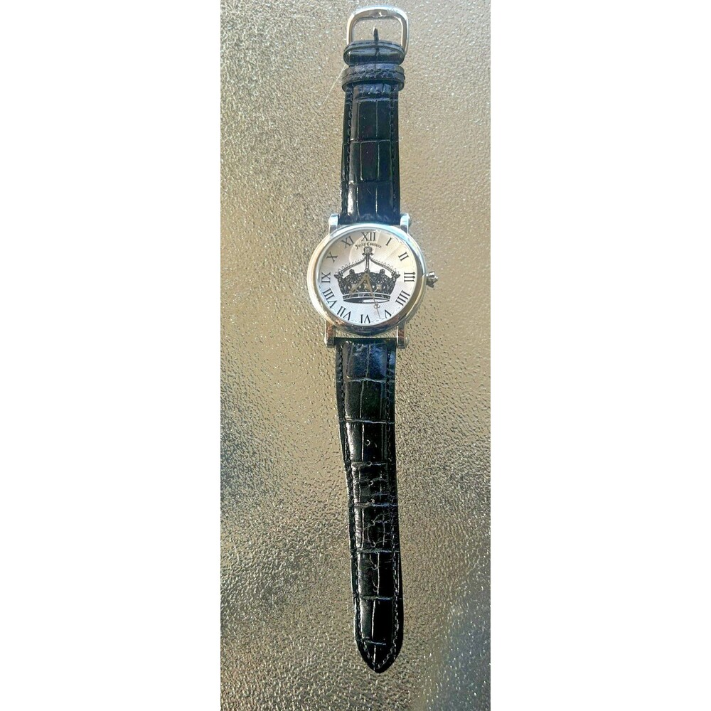 Juicy Couture Watch Womens Crown Crystal Dial Black Leather Y2K New Battery - Picture 3 of 11